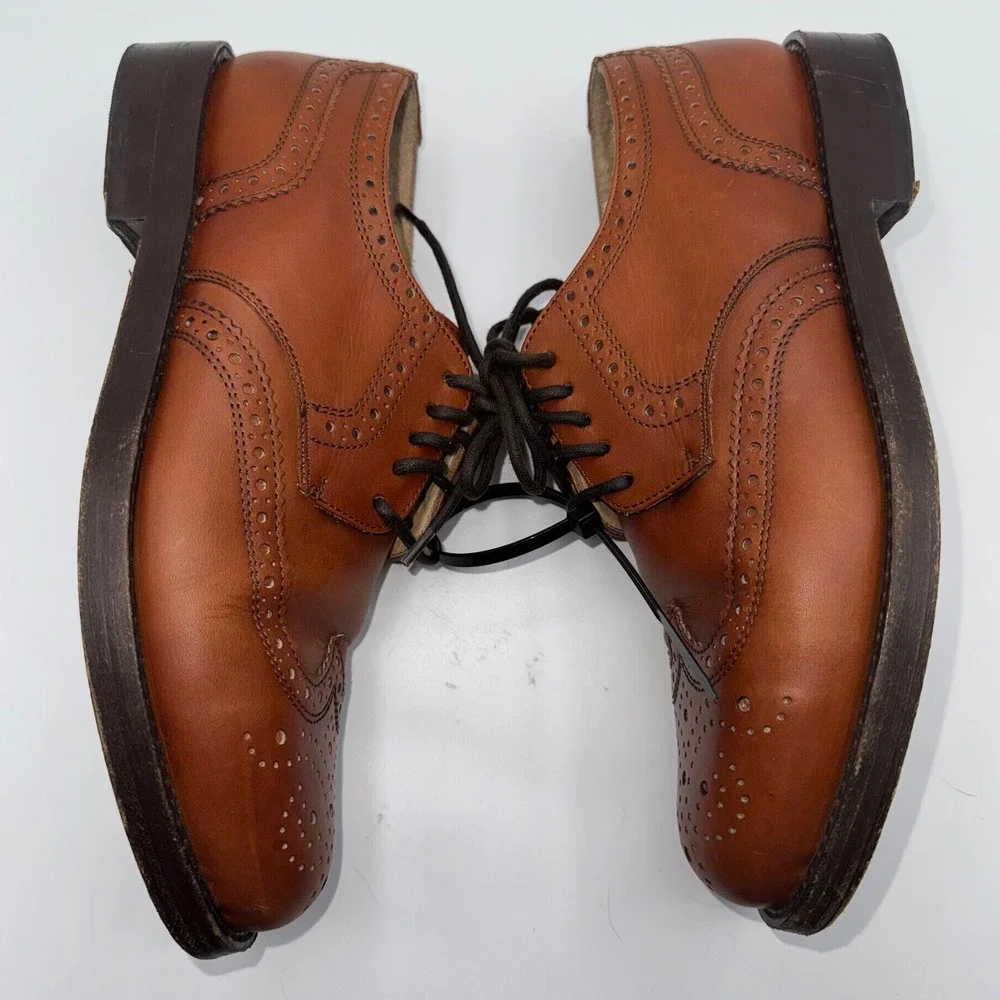 J.Crew Ludlow Wingtip Oxfords Tan Leather‎ Brogue Shoes Made in Italy Men's 7 B